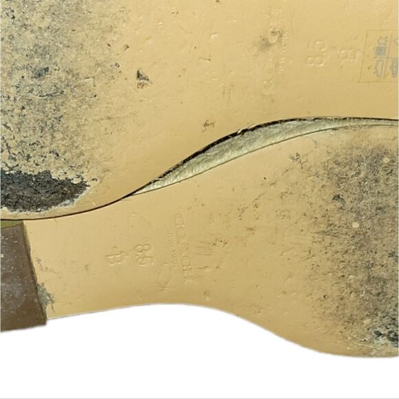 COACH LEAH Wedge Platform Open Toe Gold Tan Monogram High Heel Sandal 8.5 - Picture 10 of 11